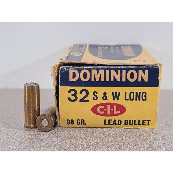 AMMO: 50X DOMINION .32 S&W LONG - 98GR - LEAD - Kidd Family Auctions