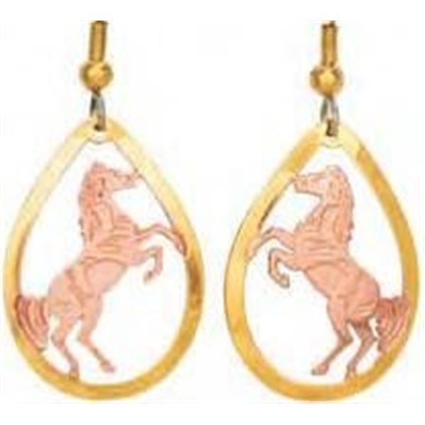 Copper Reflec tions - Hand Crafted by Designer  Tony  Gold Plate/ Copper Drop Earrings  REARING HORS