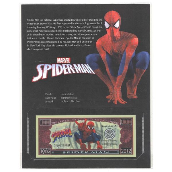 Marvel Spiderman 1962-2012 Commemorative Replica Million Dollar Collectible on Giclee Art Card Displ