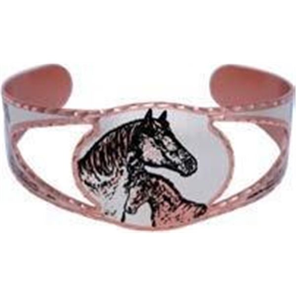 Copper Cut Out Bangle Cuff Bracelet - Silver Plate Diamond Cut Artist's Design - Standing Horse1