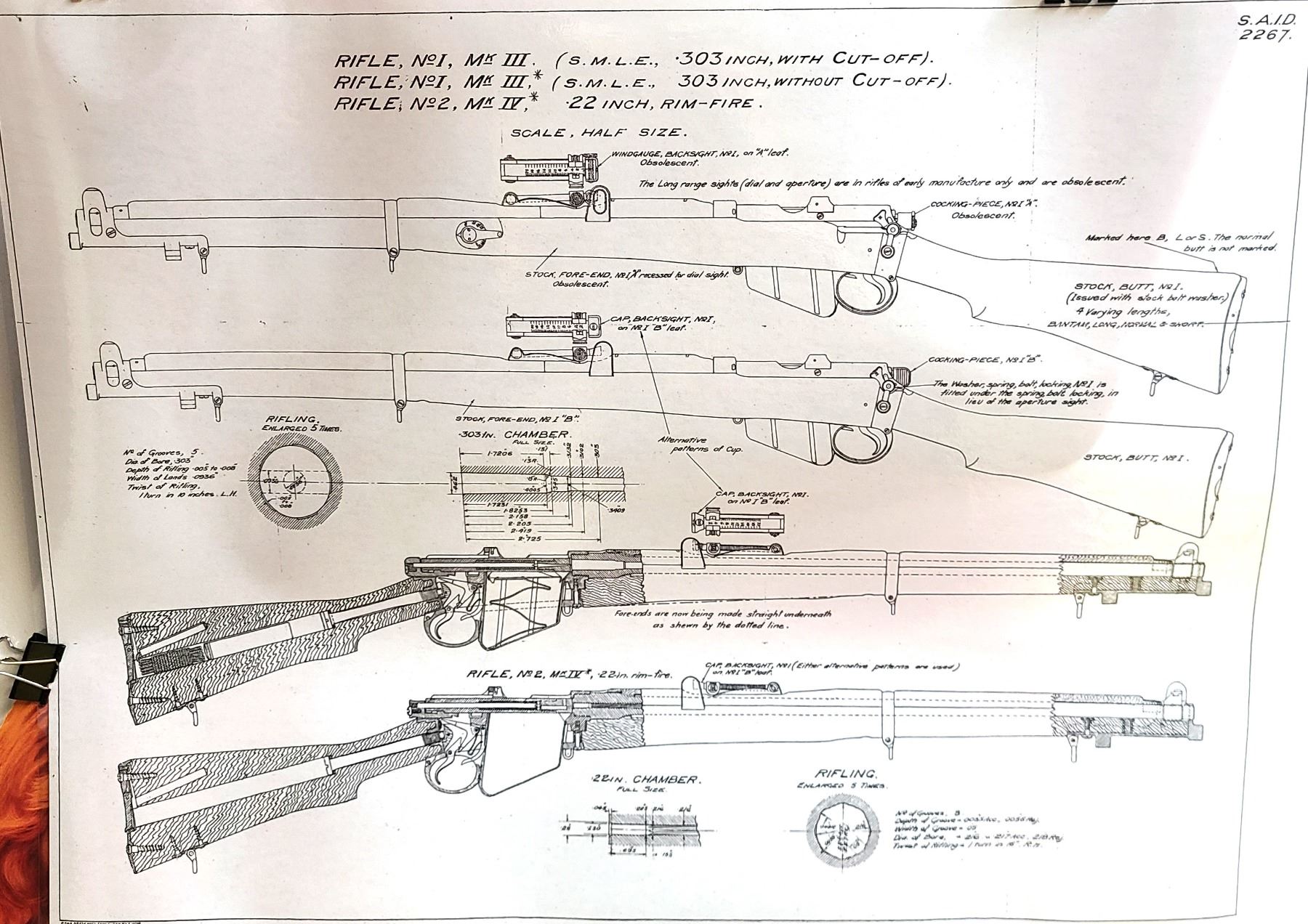 Lee Enfield No1 Mk3 Rifle 303 British Blueprint Laminated - 1931 ...