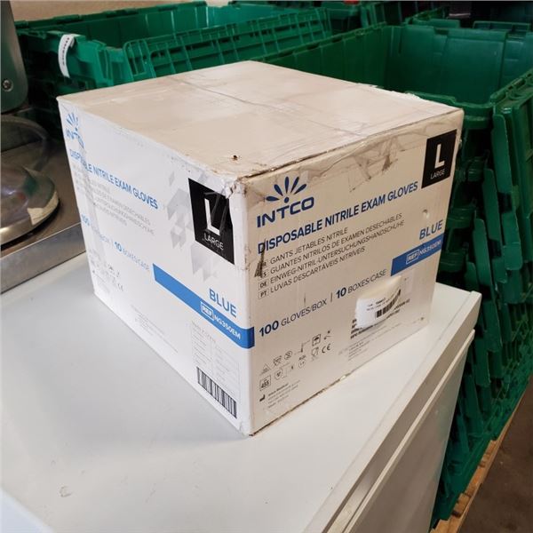 NEW CASE OF SIZE LARGE NITRILE GLOVES, 1000 PER CASE, BLUE, LATEX FREE, POWDER FREE, PROTEIN FREE