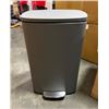 Image 2 : BRAND NEW MATTE GREY STAINLESS STEEL GARBAGE CAN -  RETAIL $199