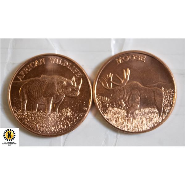 LOT OF 2 FINE COPPER .999 MOOSE AND