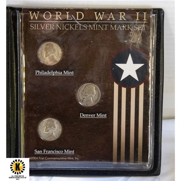WW2 3 SILVER NICKELS MINT MARK SET U.S.A