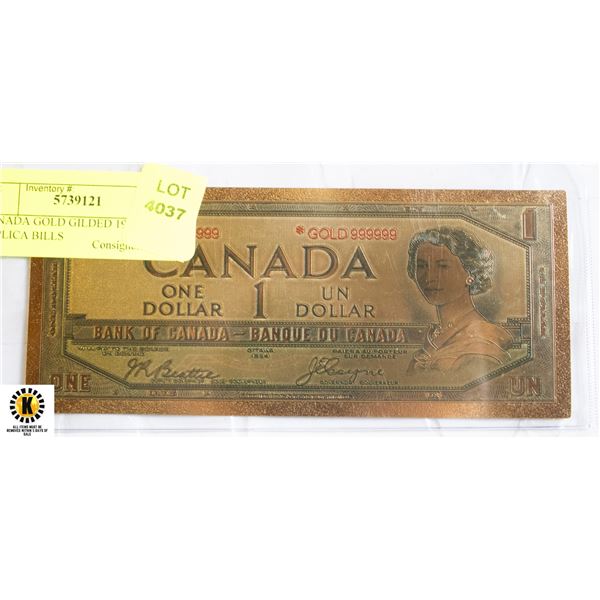 CANADA GOLD GILDED 1954 $1 REPLICA BILLS