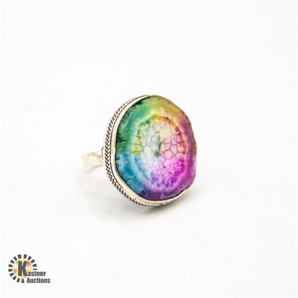 #272-NATURAL RAINBOW SOLAR QUARTZ RING SIZE 8