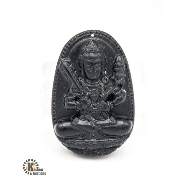 #115-NATURAL BLACK OBSIDIAN BUDDHIST PENDANT