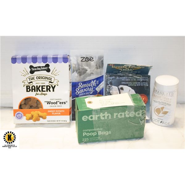 LOT OF MISC DOG GOODIES+ POOP BAGS
