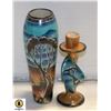 Image 1 : HAND PAINTED VASE AND CANDLE HOLDER (VERY HEAVY)