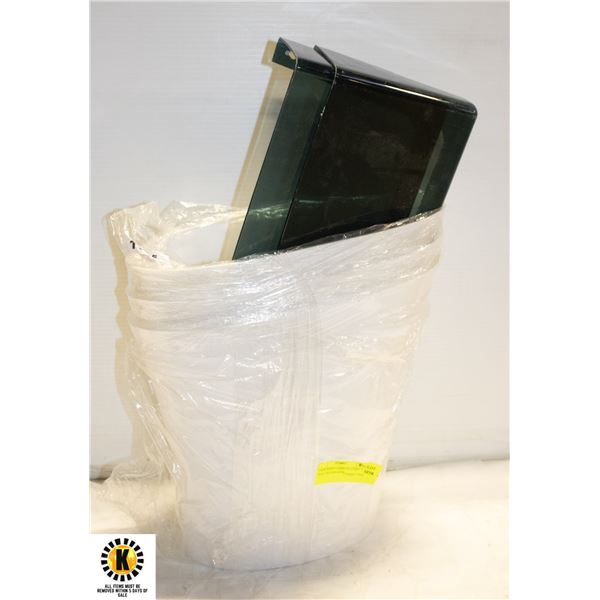 3 NEW WHITE GARBAGE CANS / 2 WALL FILE HOLDERS