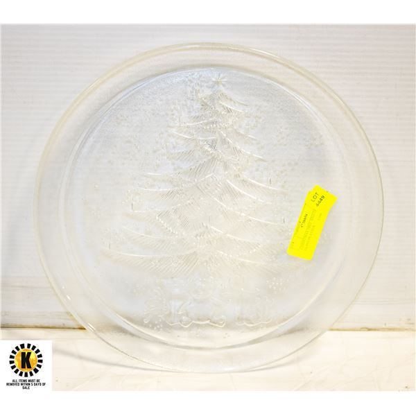 CHRISTMAS TREE AND TEDDY BEAR GLASS PLATTER