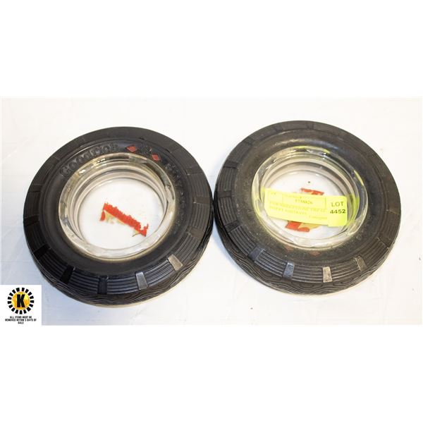 PAIR BRIDGESTONE TIRE GLASS INSERT ASHTRAYS