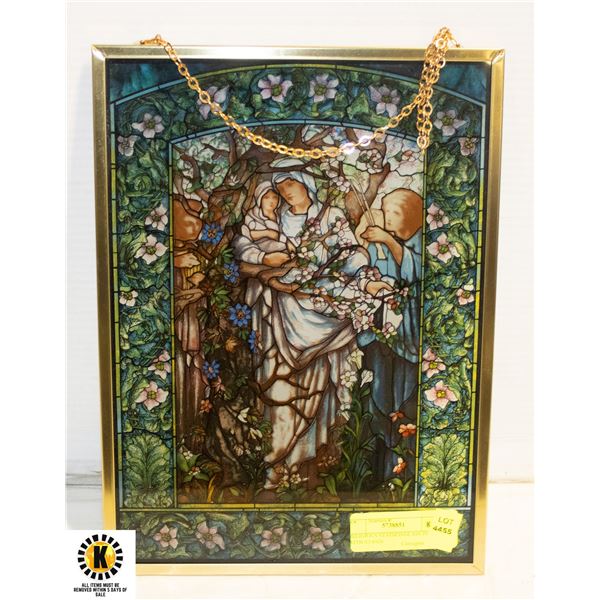 RELIGIOUS STAINED GLASS PICTURE WITH STAND