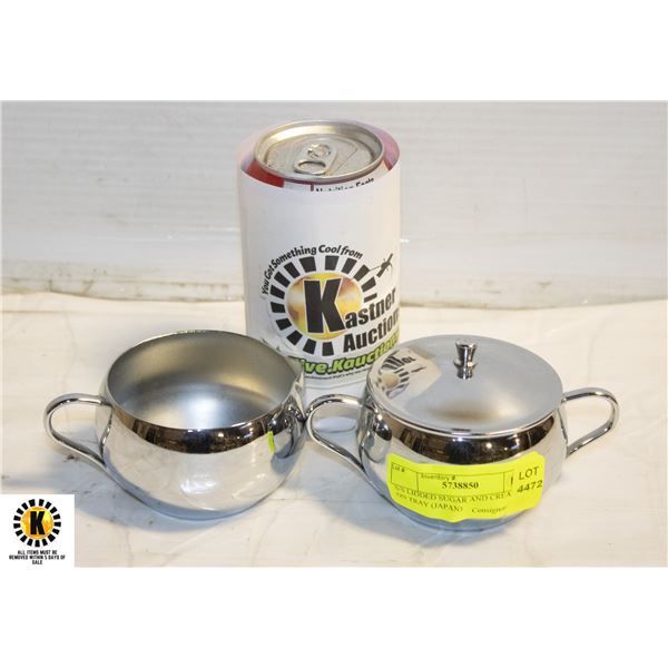 S/S LIDDED SUGAR AND CREAMER ON TRAY (JAPAN)