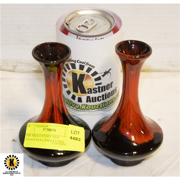 PAIR MIDCENTURY RED CANADIANA CANDLESTICK