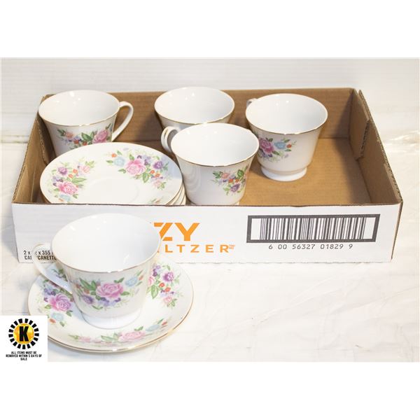 SET OF 5 CHINESE CUPS AND SAUCERS