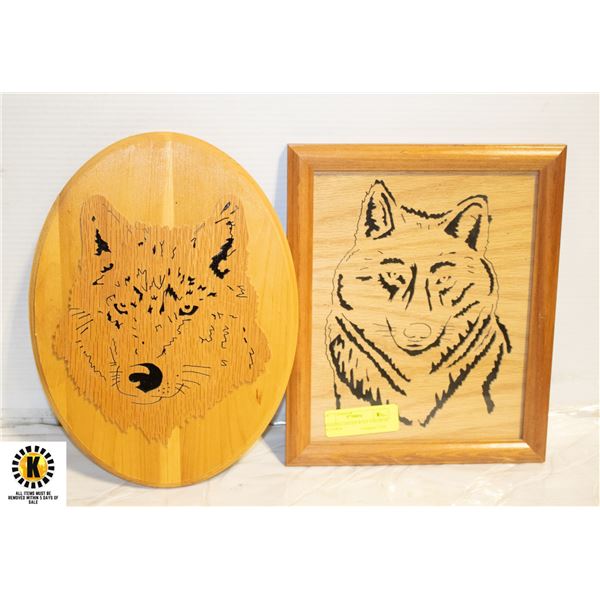 WOODEN CARVED WOLF AND BEAR PICTURES