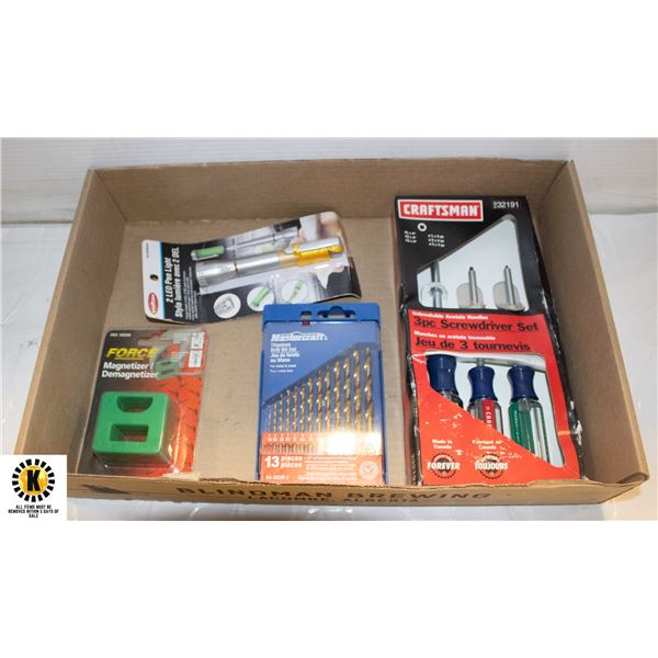 FLAT WITH NEW TOOLS INCL SCREWDRIVER & DRILL BIT