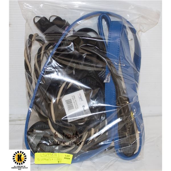 BAG OF 5 LEASHES AND 1 CAR SEAT BUCKLE ATTACHMENT