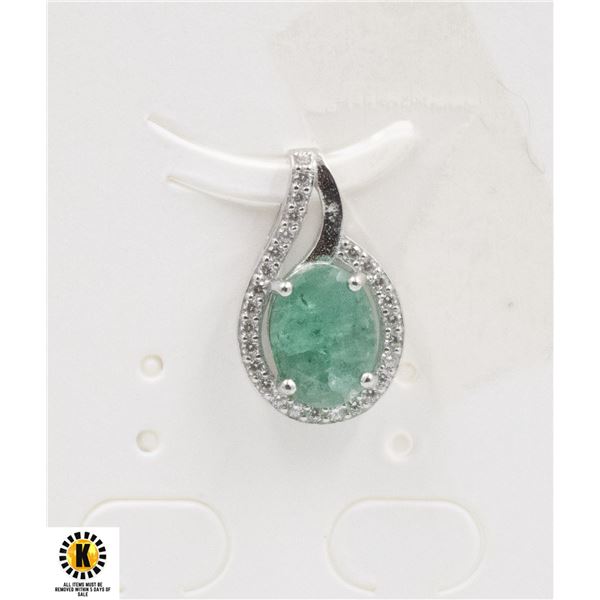#251-UNHEATED GREEN EMERALD & CZ PENDANT
