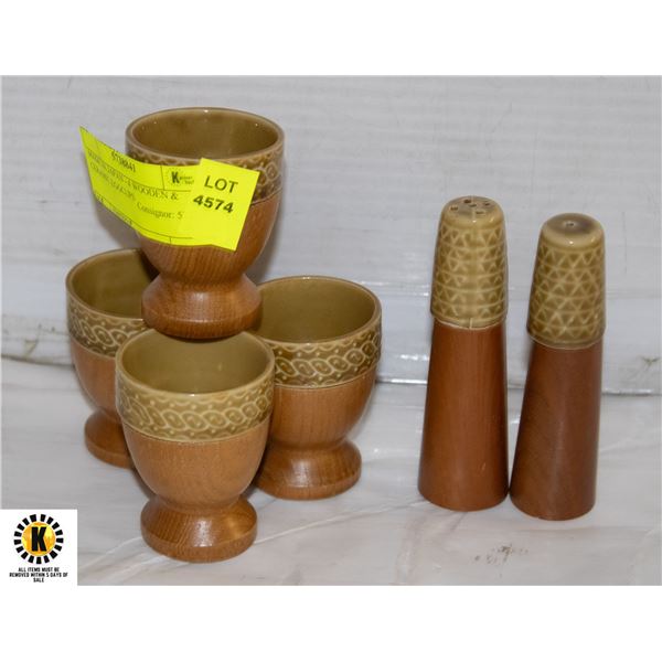 MADE IN JAPAN - 4 WOODEN & CERAMIC EGGCUPS