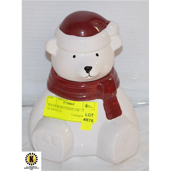 POLAR BEAR COOKIE JAR + 2 PAIRS OF MUGS (4)