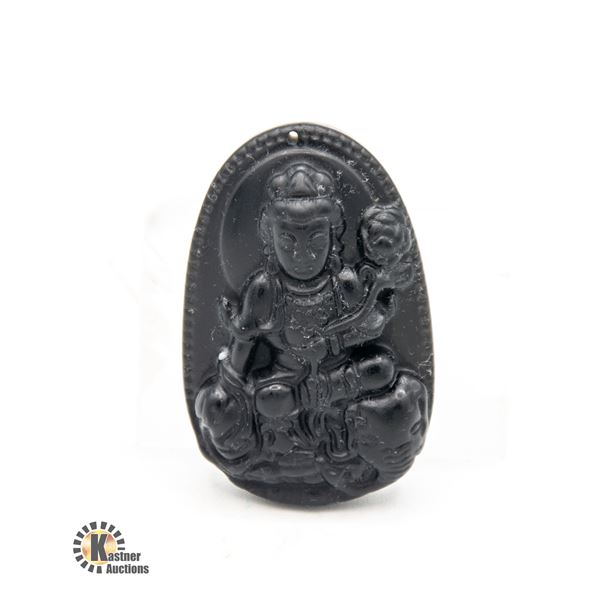 #116-NATURAL BLACK OBSIDIAN BUDDHIST PENDANT