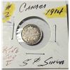 Image 1 : 14)  CANADIAN 1914 KING GEORGE V 5 CENT COIN, 92.5