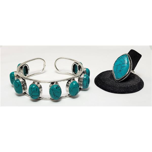 24)  TURQUOISE OPEN WORK OVAL BRACELET AND SIZE 8.