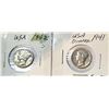 Image 1 : 15)  LOT OF 2 USA MERCURY DIMES, WW11 ERA, 1941 &