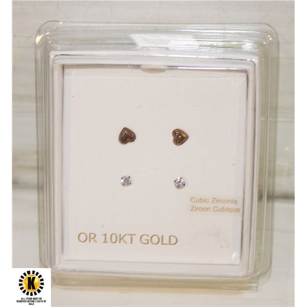 10 KT GOLD CUBIC ZIRCONIA 2 PR EARINGS