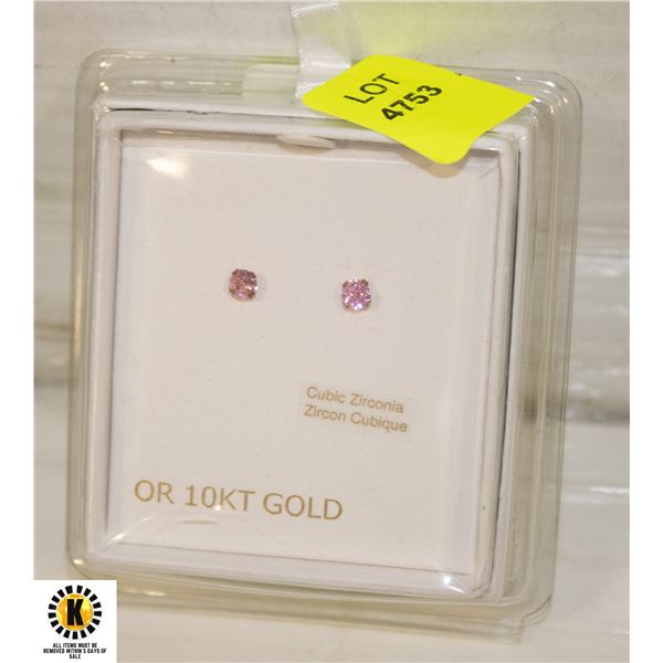 10 KT GOLD CUBIC ZIRCONIA PINK EARINGS