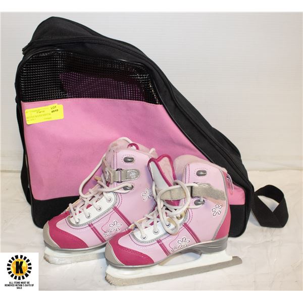 GIRLS ICE SKATES AND CARRYING BAG SIZE 2