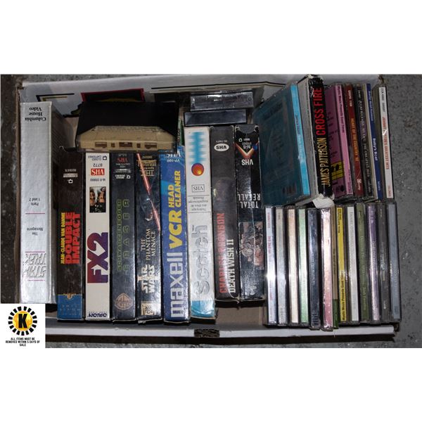 VHS CASSETTES CD'S- BOX LOT ASSORTED