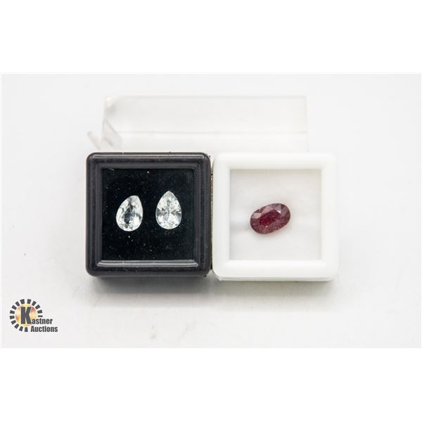 #178-WHITE TOPAZ 3.15CT  & RED RUBY 2.50CT  GEMSTO