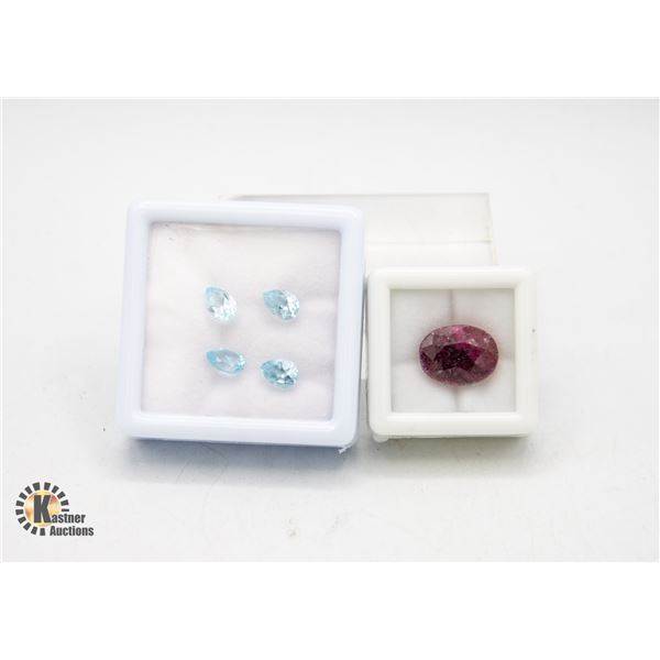 #189-SKY BLUE TOPAZ 3.90CT & RUBY 10.25CT GEMSTONE