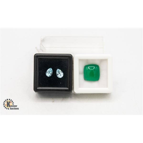 #204-GREEN AGATE 6.95CT & BLUE TOPAZ 1.90CT GEMSTO