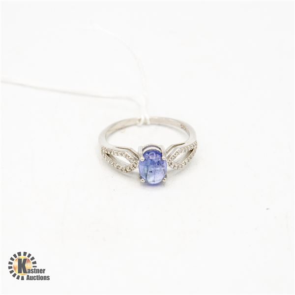 #251-UNHEATED TANZANITE & CZ RING SIZE 7.75