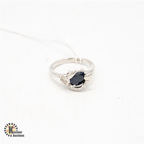 #246-HEATED BLUE SAPPHIRE & CZ RING SIZE 6
