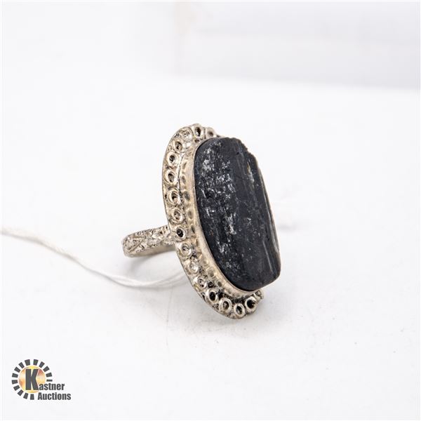 #280- NATURAL BLACK TOURMALINE (RAW) RING SIZE 6