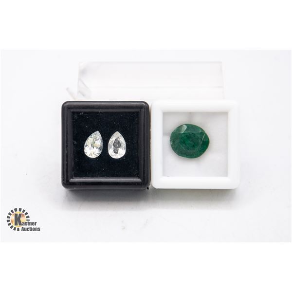 #196-WHITE TOPAZ 3.10CT & EMERALD 5.20CT GEMSTONE