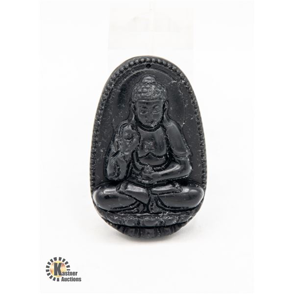 #119-NATURAL BLACK OBSIDIAN BUDDHIST PENDANT