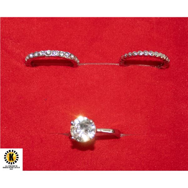 LADIES ROUND WHITE ZIRCONIA 3 RING SET SZ 8