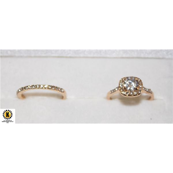 WHITE CRYSTAL ZIRCON STONE GOLD TONE RING SET