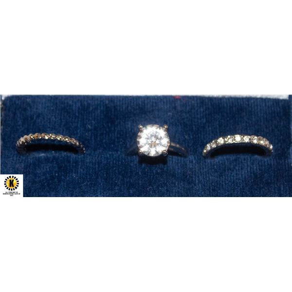 LADIES ROUND WHITE ZIRCONIA 3 RING SET SZ 7