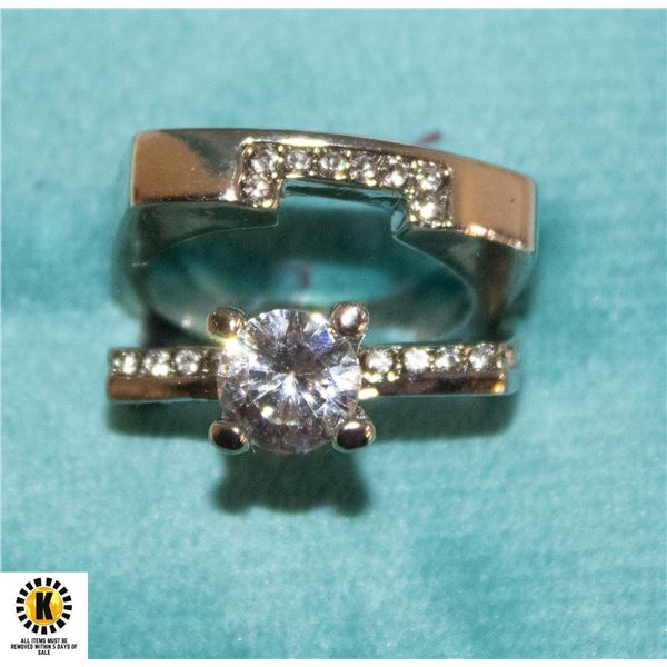 SQUARE WOMEN'S ZIRCON 2 RING SET SIZE 7