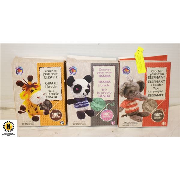 ELEPHANT, PANDA, & GIRAFFE CROCHET CRAFT KITS IN