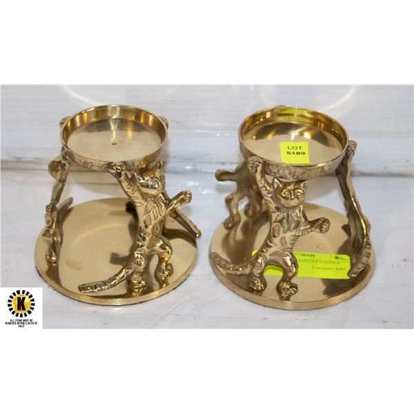 2 VINTAGE BRASS CAT CANDLE HOLDERS