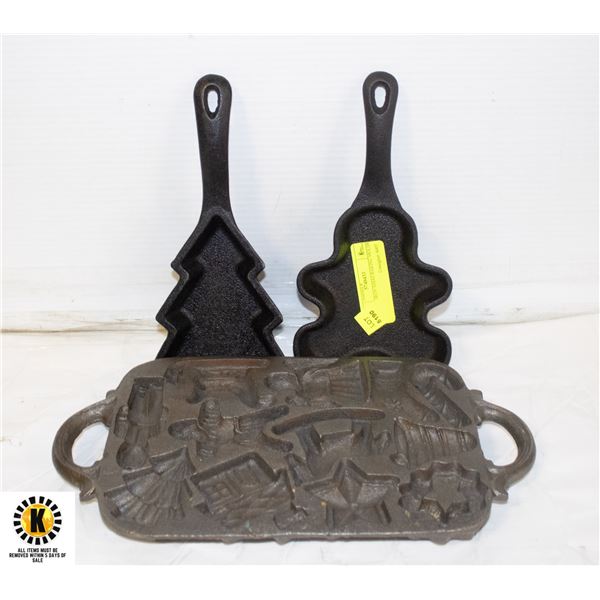3 CAST IRON XMAS BAKING MOLDS